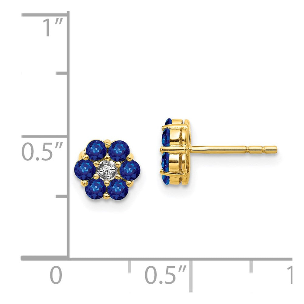 Solid 14k Yellow & Rhodium and Simulated Sapphire CZ Post Earrings