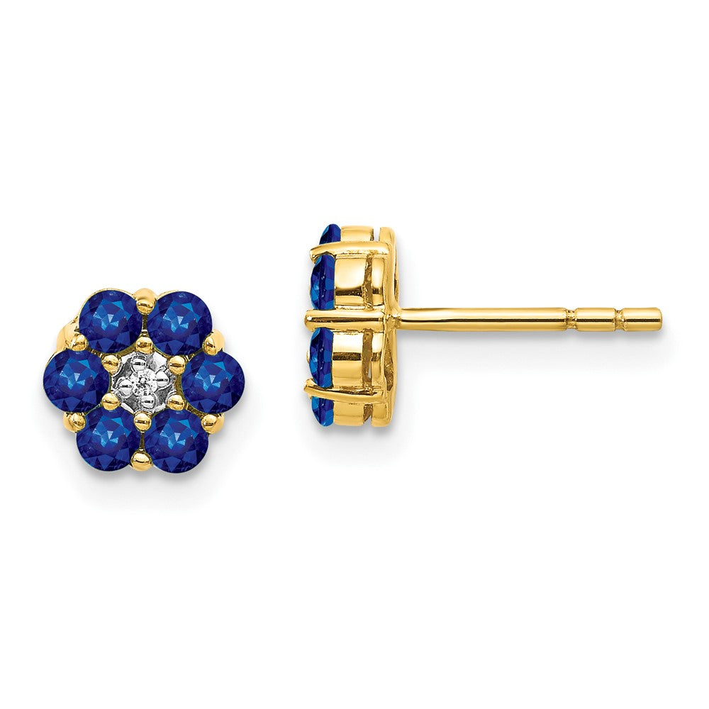 14k Yellow Gold and Rhodium Sapphire and Real Diamond Post Earrings