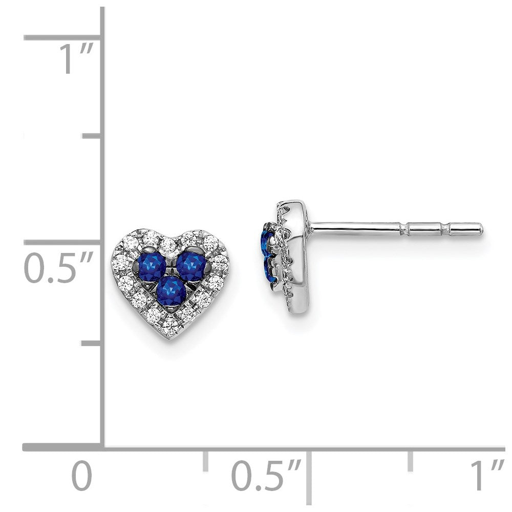 14k White Gold Real Diamond and Sapphire Heart Post Earrings