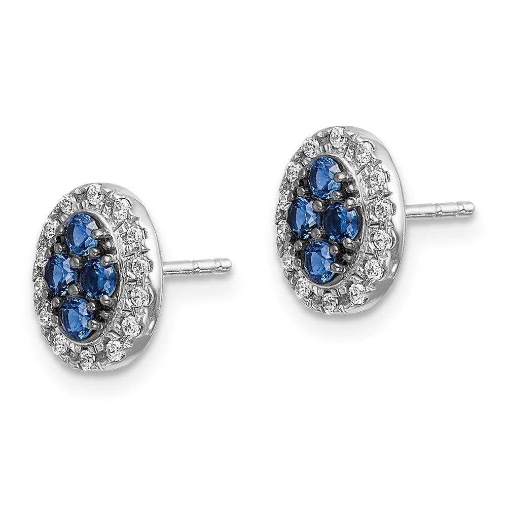 Solid 14k White Gold Simulated CZ and Sapphire Oval Post Earrings