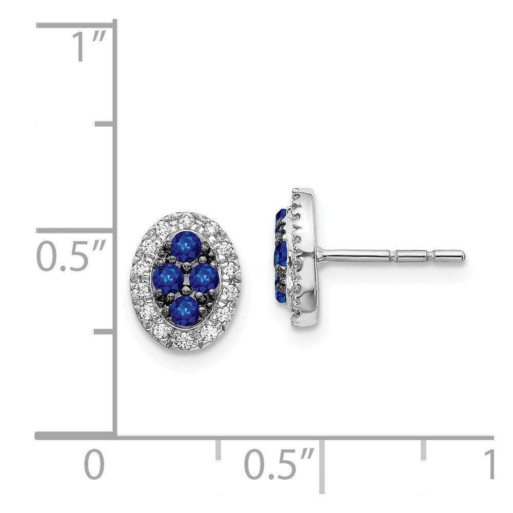 Solid 14k White Gold Simulated CZ and Sapphire Oval Post Earrings