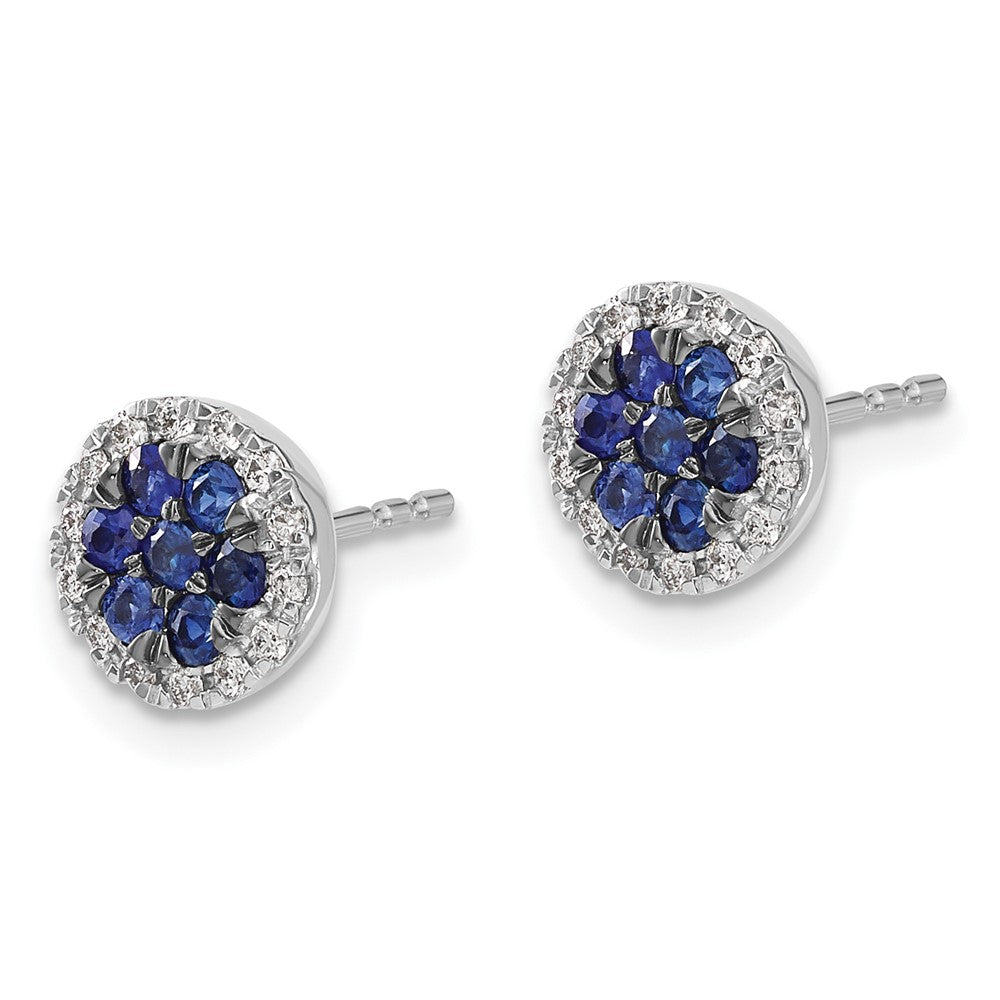 14k White Gold Real Diamond and Sapphire Circle Post Earrings