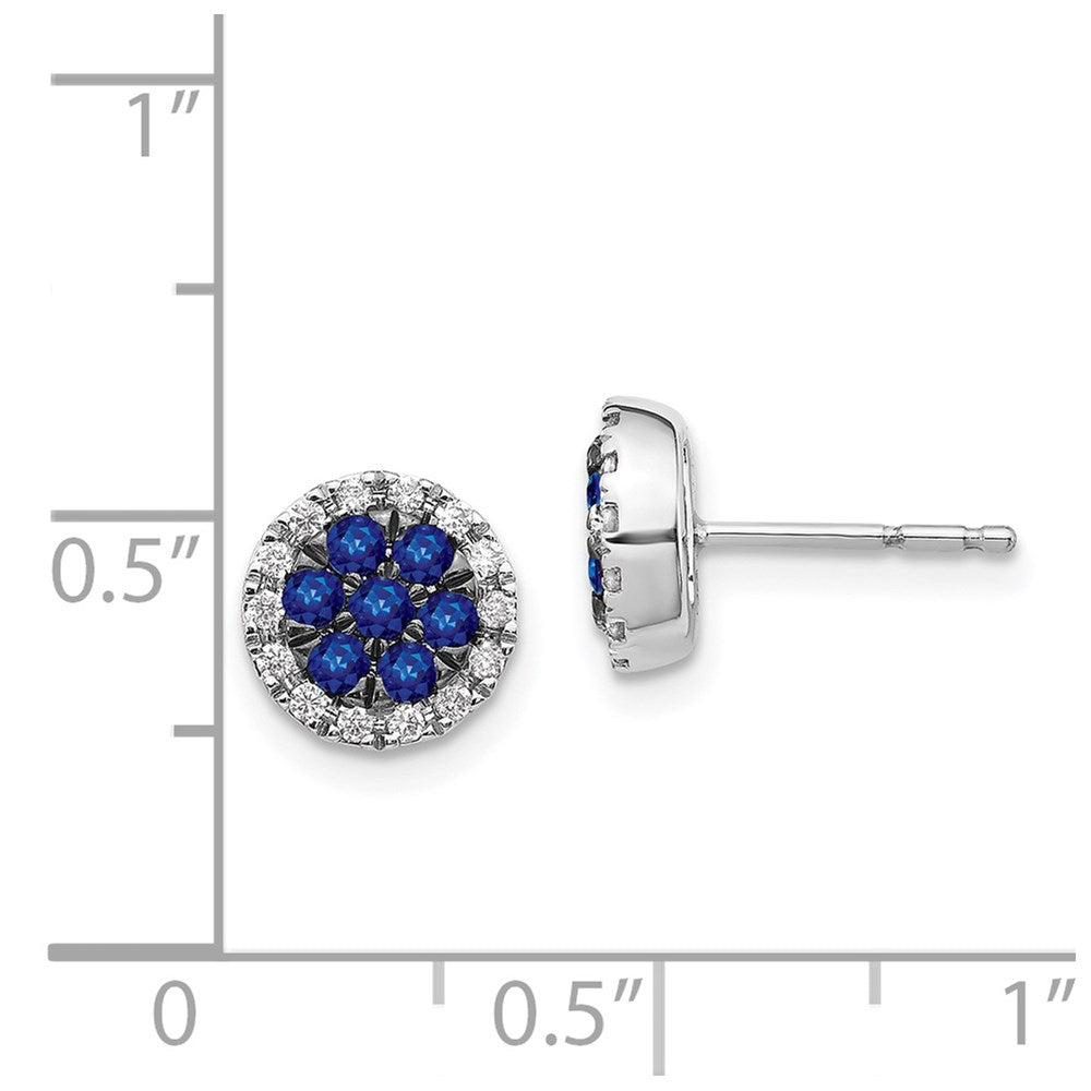 14k White Gold Real Diamond and Sapphire Circle Post Earrings