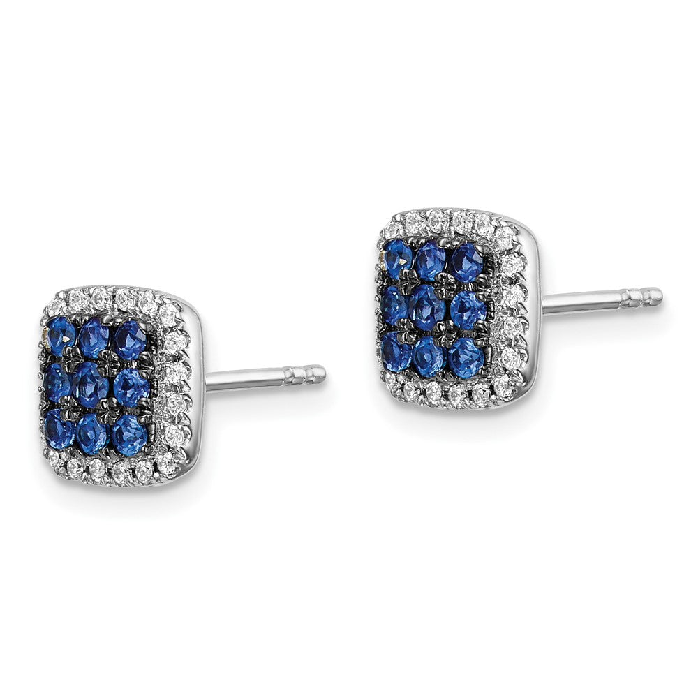 14k White Gold Real Diamond and Sapphire Post Earrings