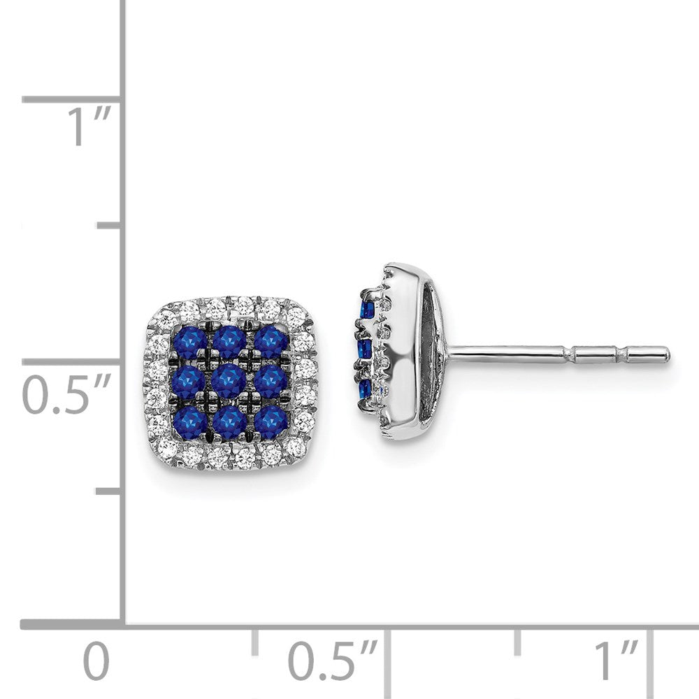 14k White Gold Real Diamond and Sapphire Post Earrings