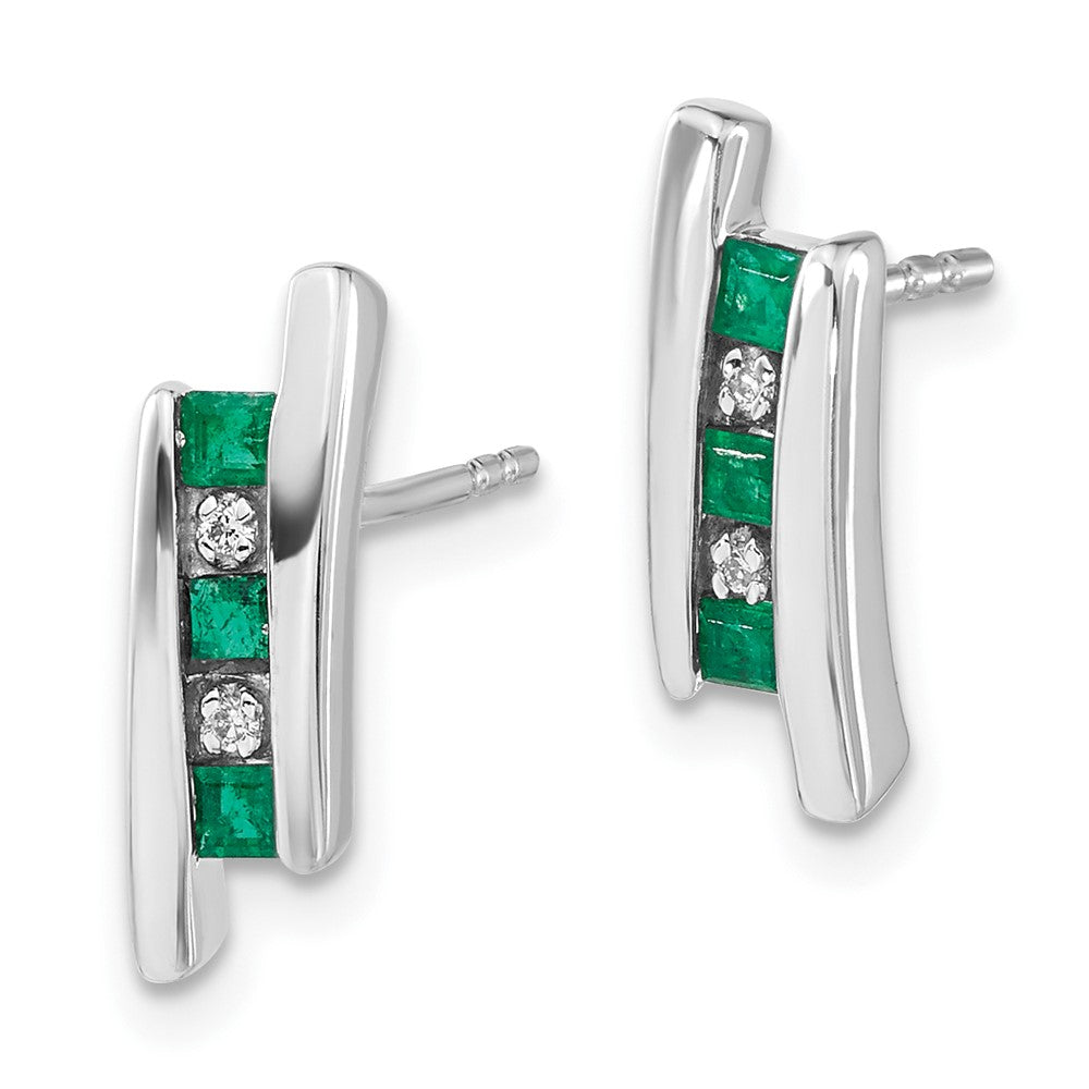 14k White Gold Real Diamond and Emerald Earrings