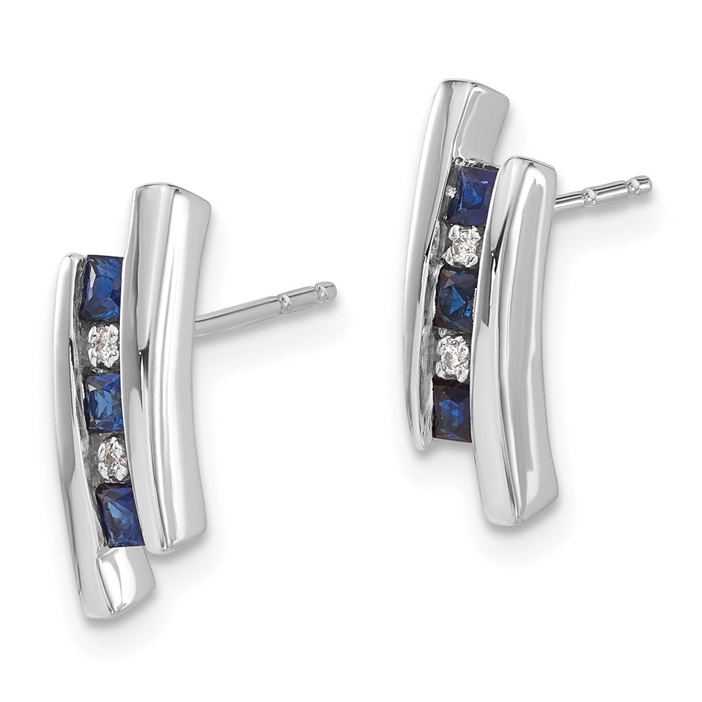 14k White Gold Real Diamond and Sapphire Earrings