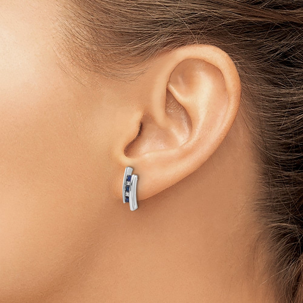 14k White Gold Real Diamond and Sapphire Earrings