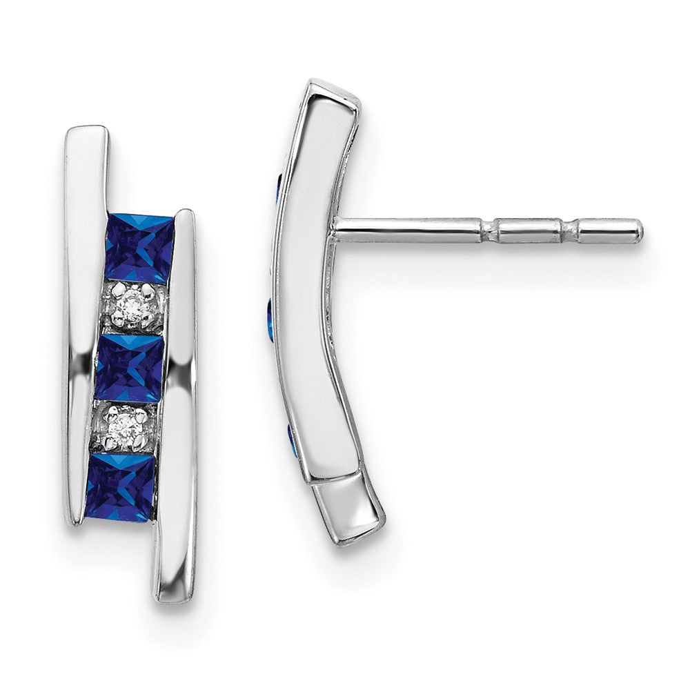 Solid 14k White Gold Simulated CZ and Sapphire Earrings