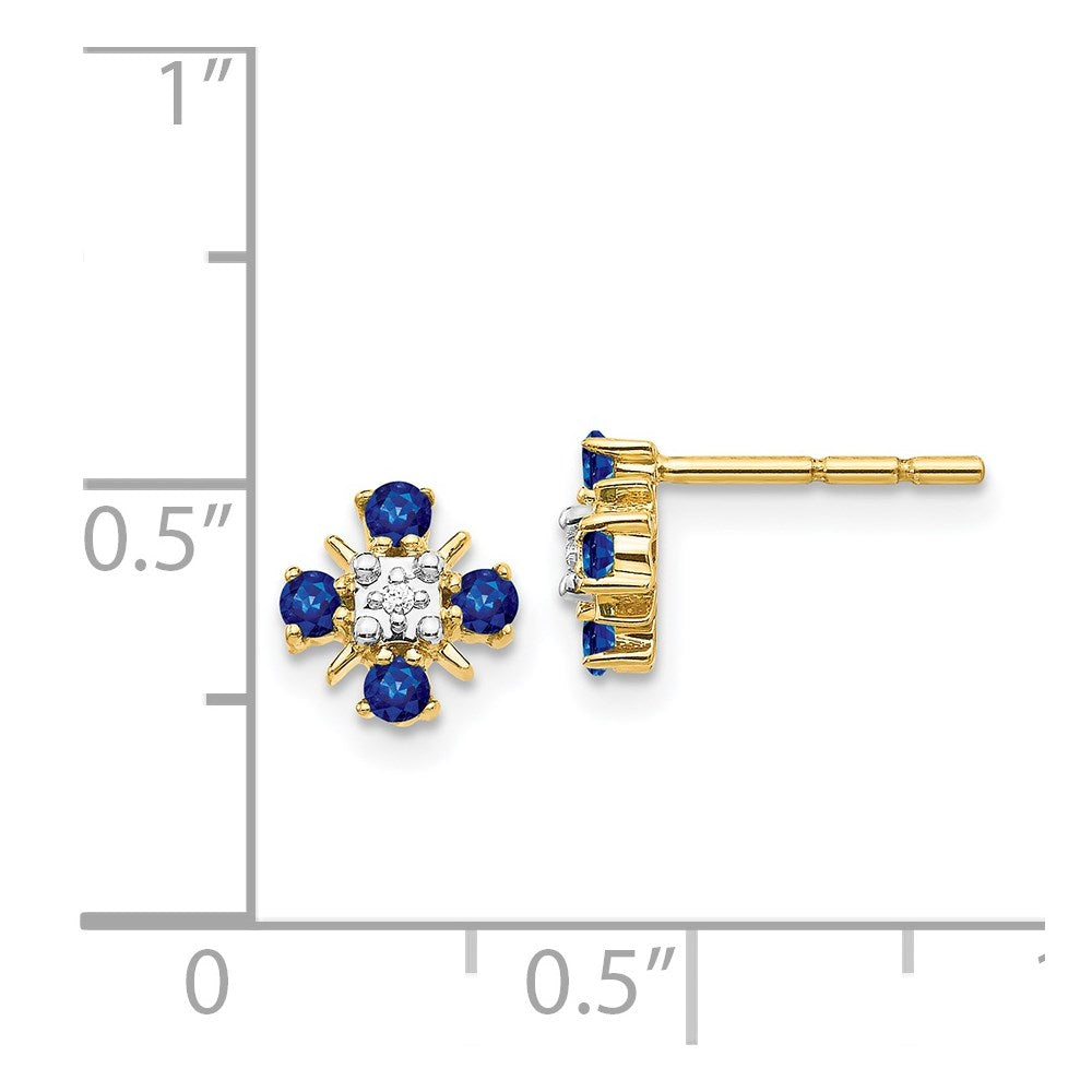 14k Yellow Gold Blue Sapphire and Real Diamond Post Earrings