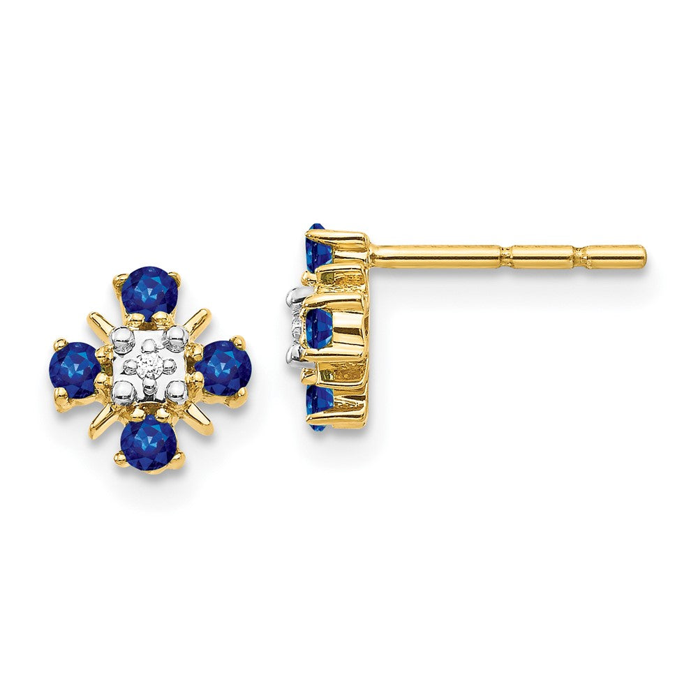 14k Yellow Gold Blue Sapphire and Real Diamond Post Earrings