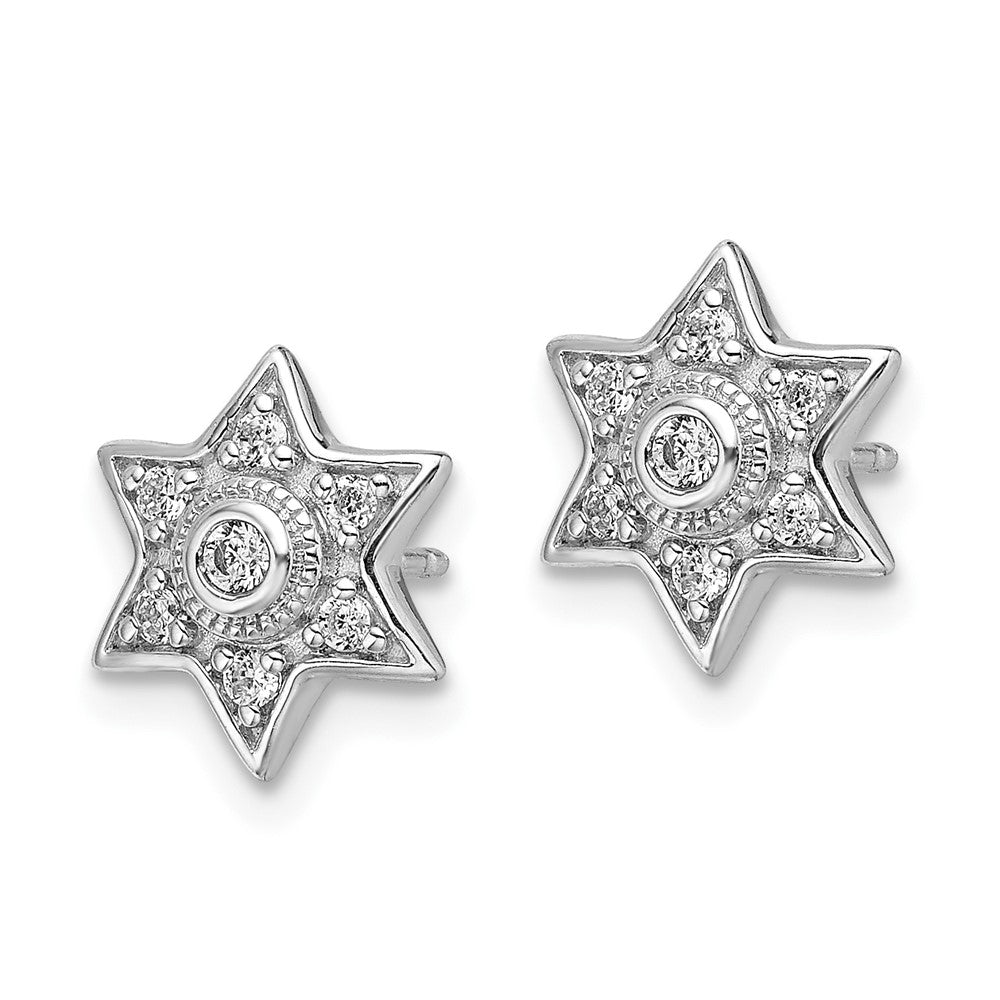 14k White Gold Real Diamond Six Pointed Star Post Earrings