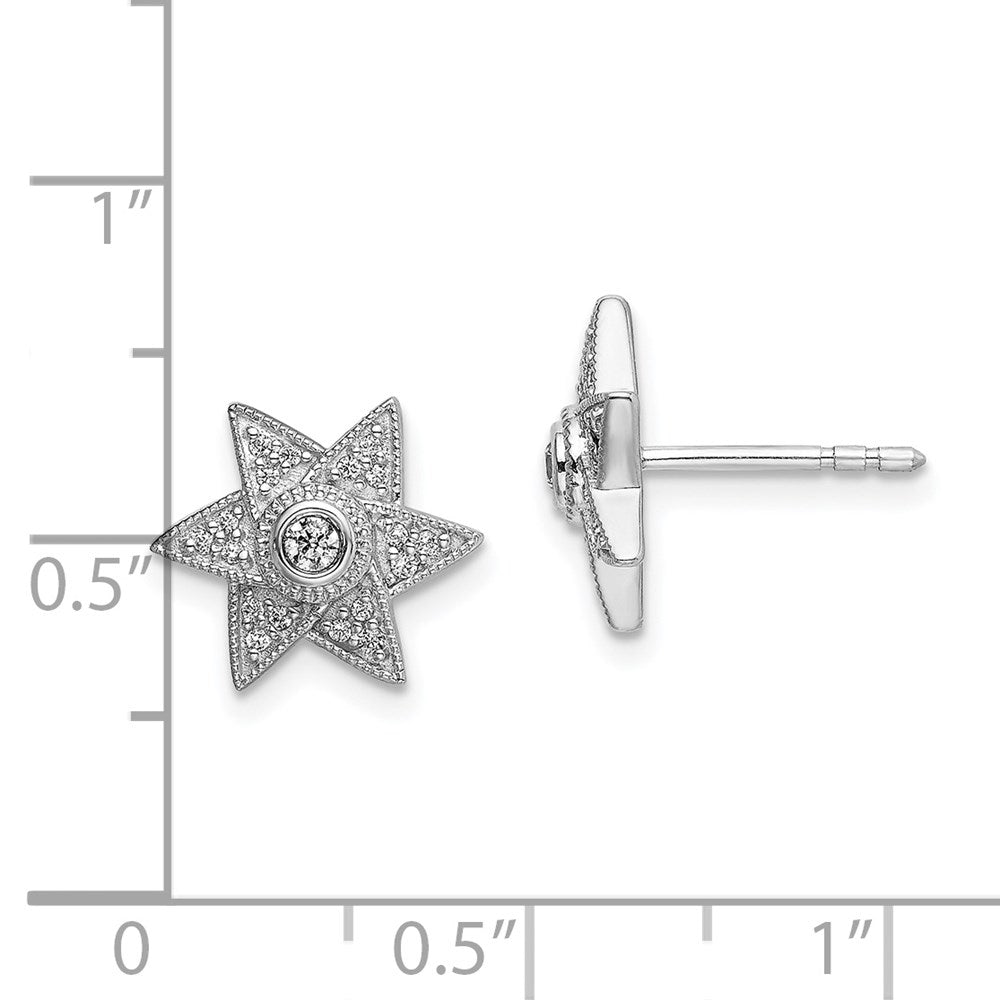 14k White Gold Real Diamond Six Pointed Star Post Earrings