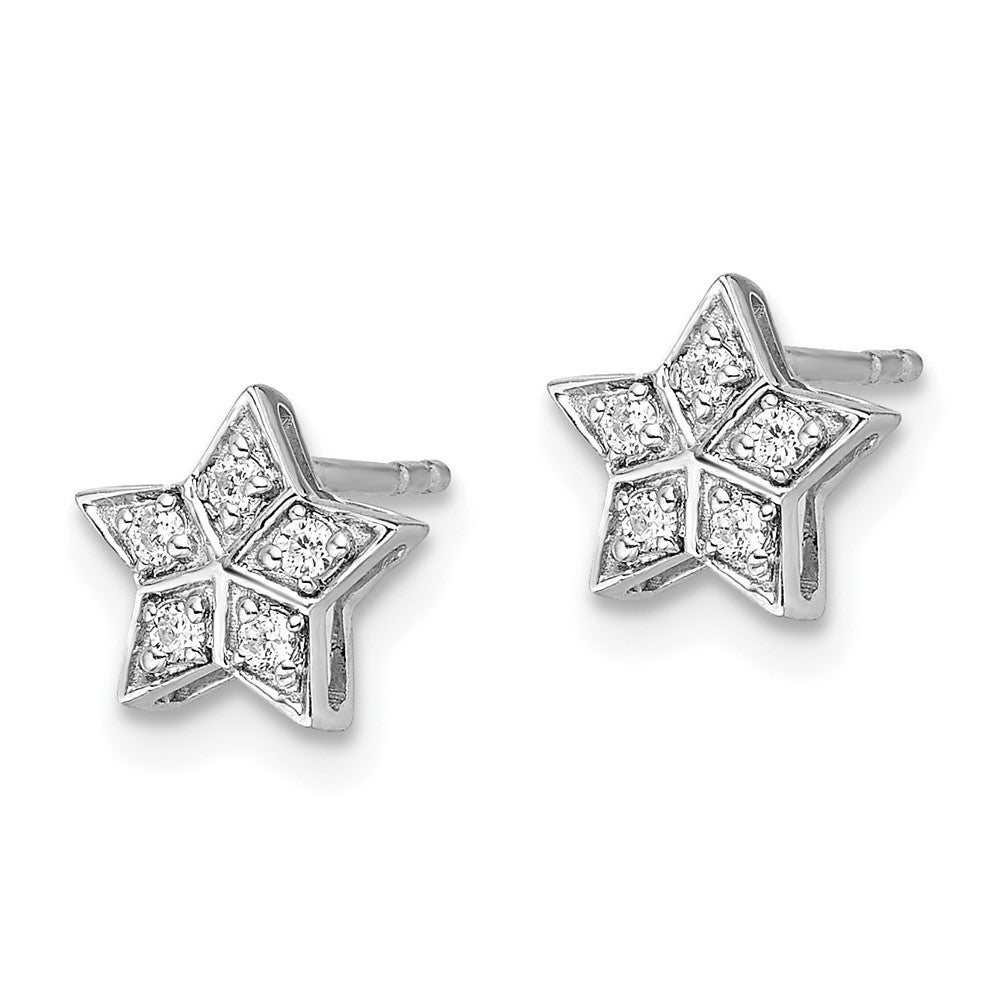 14k White Gold Real Diamond Star Post Earrings