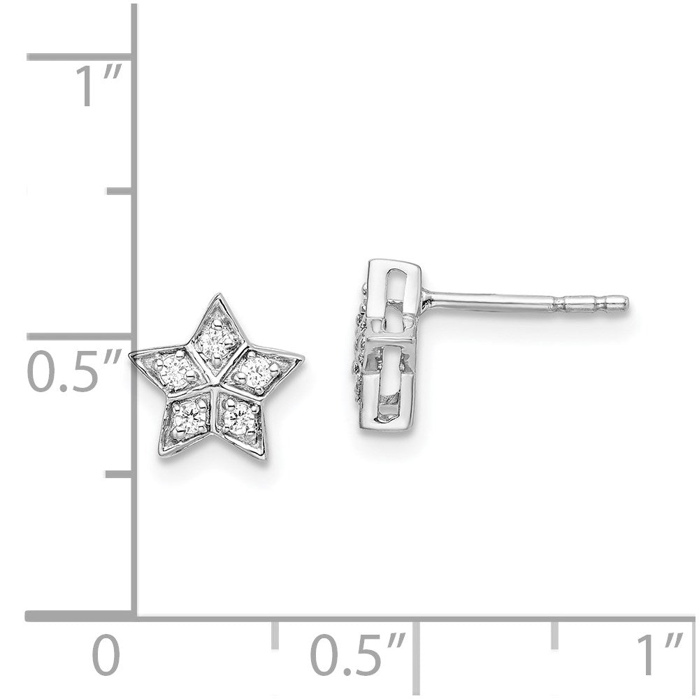 14k White Gold Real Diamond Star Post Earrings