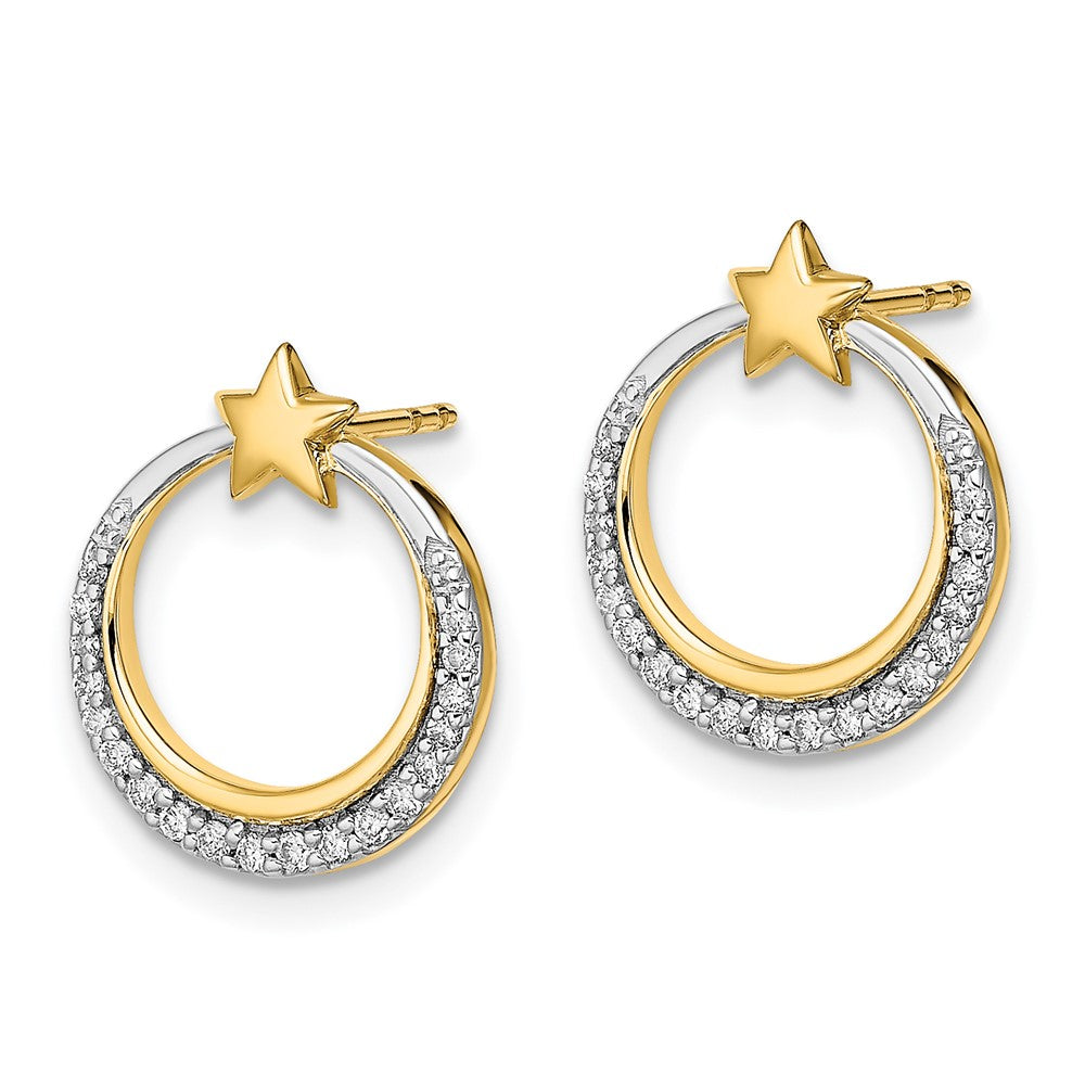 14k Yellow Gold Polished Moon and Stars Real Diamond Post Earrings