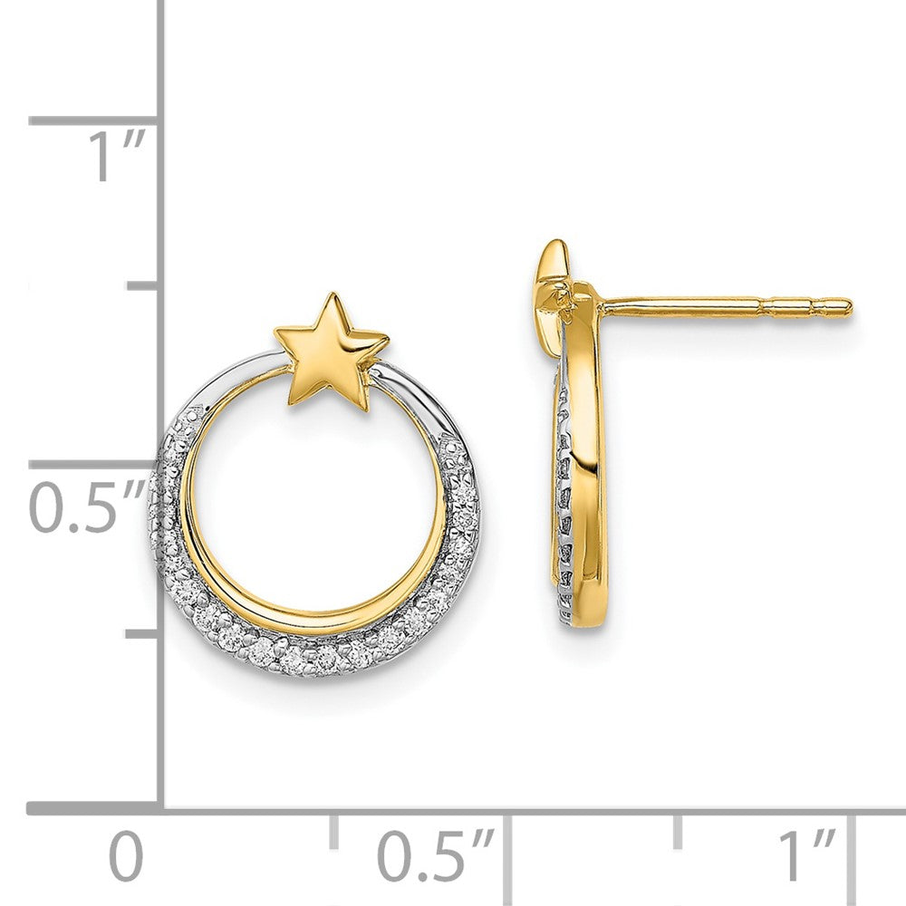 14k Yellow Gold Polished Moon and Stars Real Diamond Post Earrings