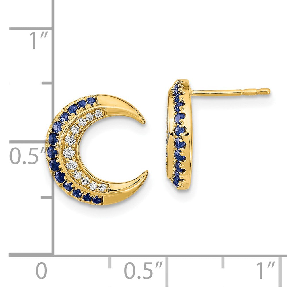 14k Yellow Gold Polished Moon Sapphire and Real Diamond Post Earrings