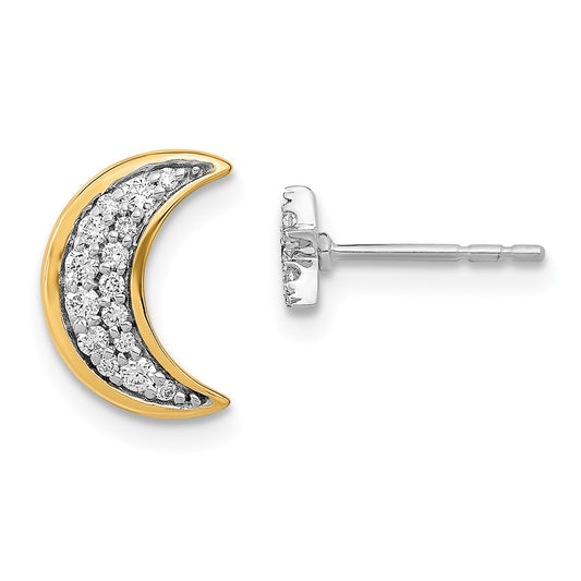 14k Yellow Gold Two-tone Moon andStar Real Diamond Mis-match Post Earrings