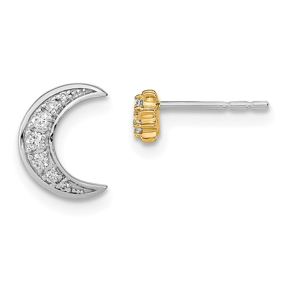 14k Yellow Gold Two-tone Moon and 3-Stars Real Diamond Mis-match Post Earrings