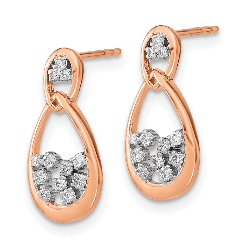 14k Rose Gold Polished Real Diamond Double Teardrop Post Earrings