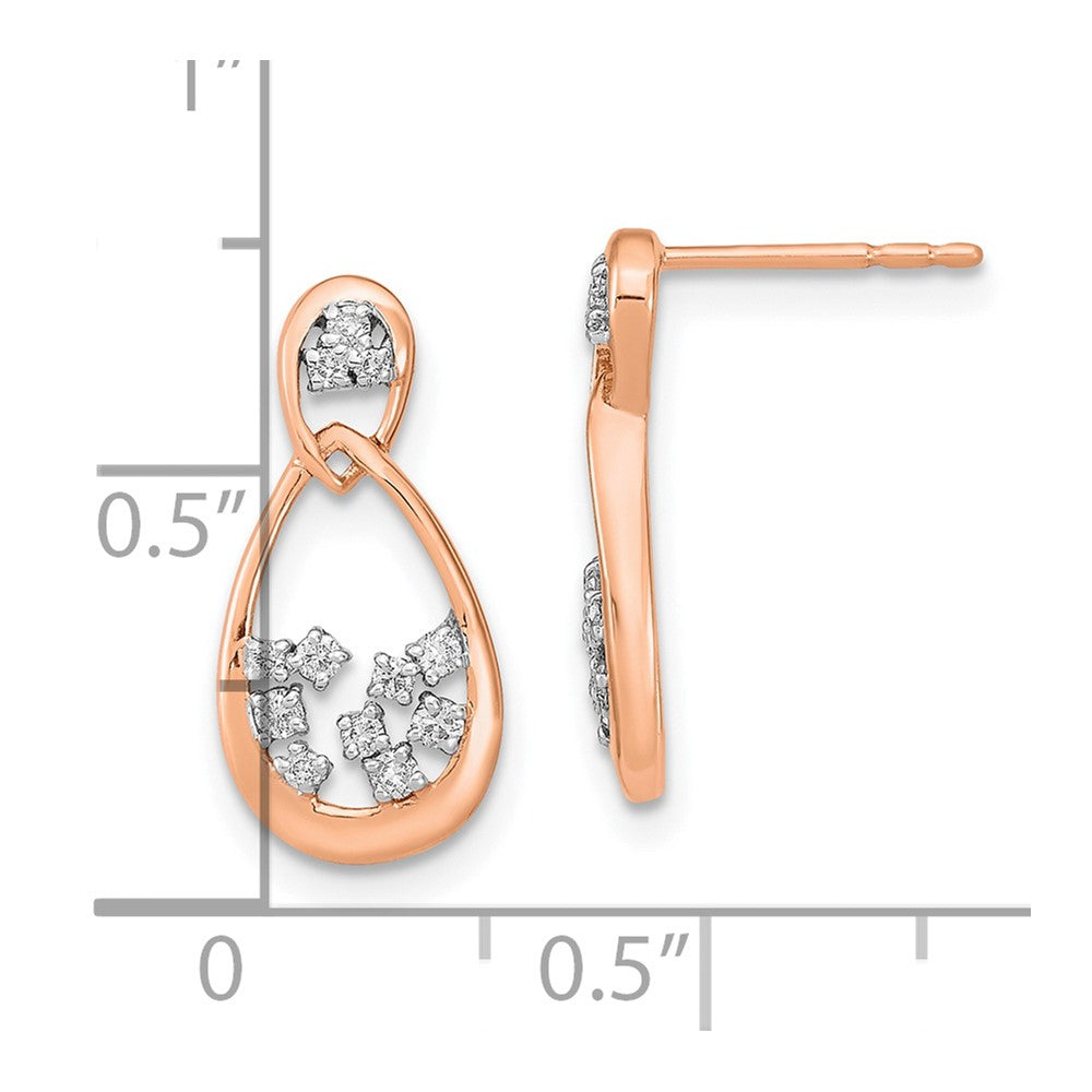 Solid 14k Rose Gold Polished Simulated CZ Double Teardrop Post Earrings