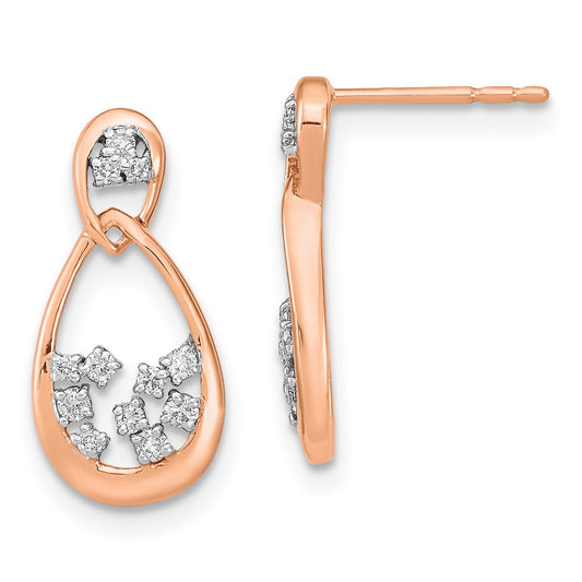 Solid 14k Rose Gold Polished Simulated CZ Double Teardrop Post Earrings