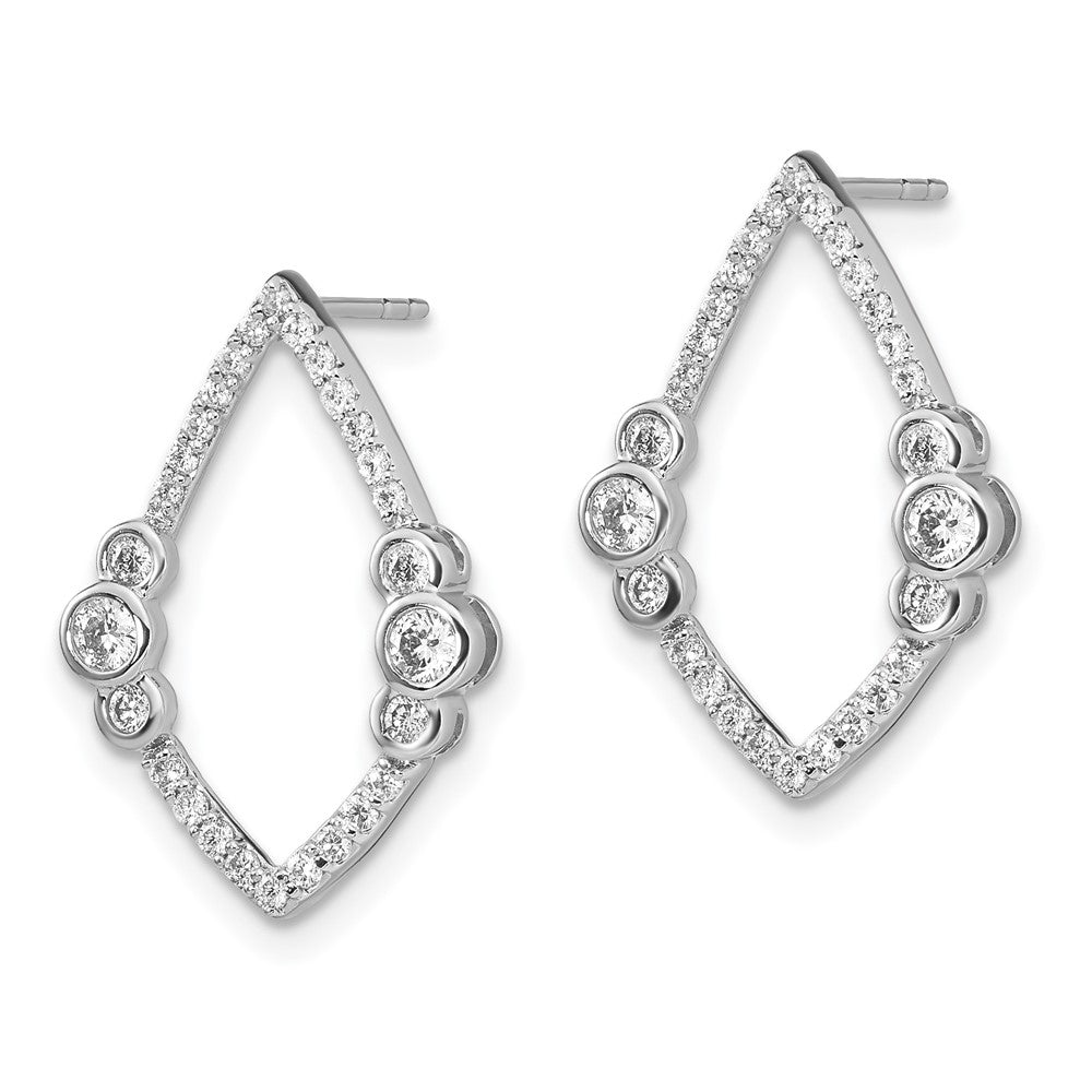 14k White Gold Polished Real Diamond Bezel Set Teardrop Post Earrings