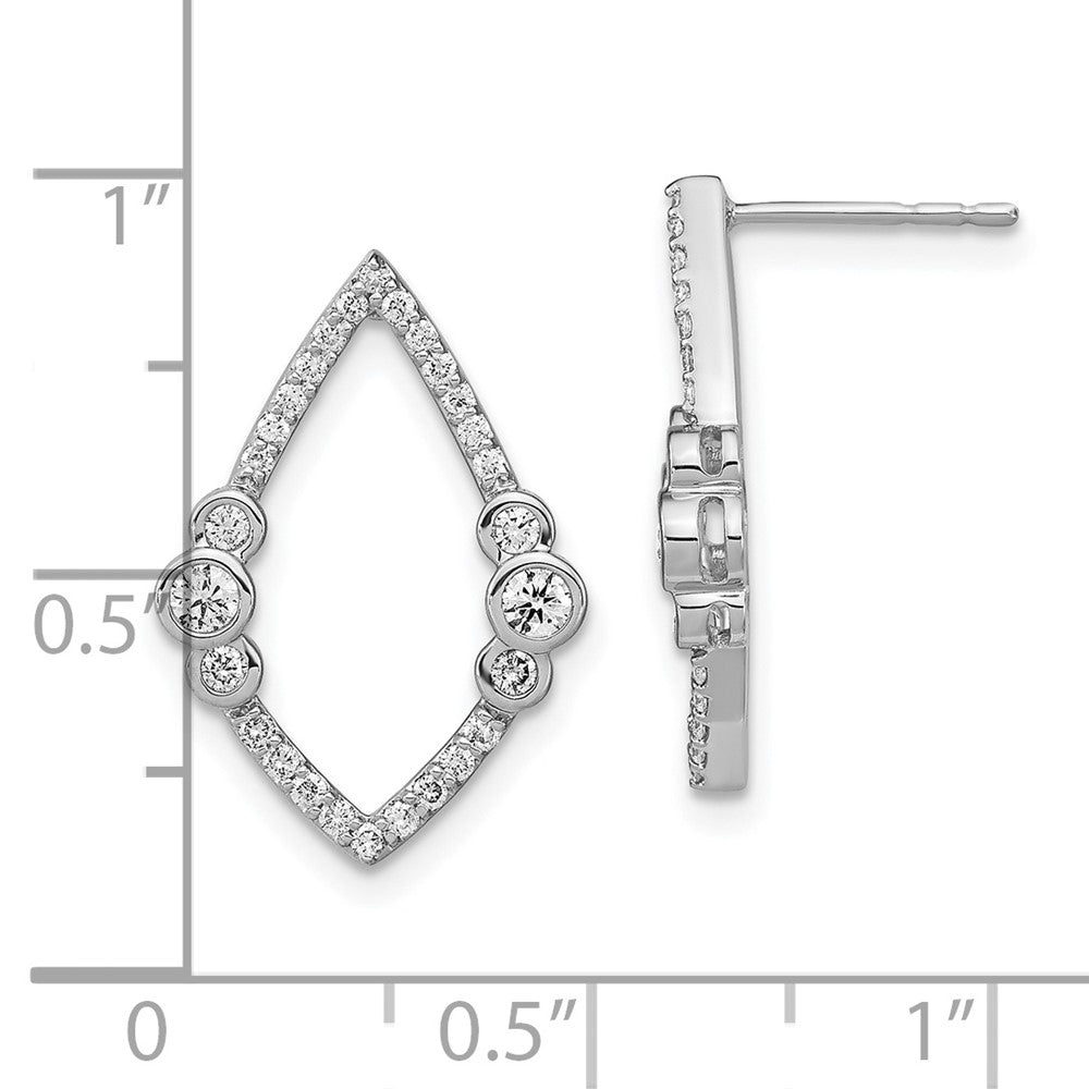 14k White Gold Polished Real Diamond Bezel Set Teardrop Post Earrings