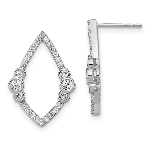 Solid 14k White Gold Polished Simulated CZ Bezel Set Teardrop Post Earrings