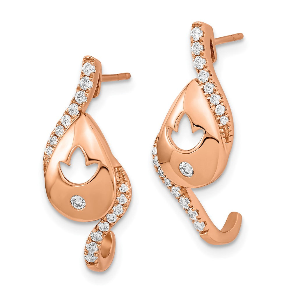 Solid 14k Rose Gold Polished Simulated CZ Teardrop w/flower Post Earrings