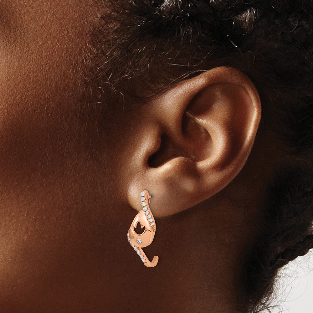 Solid 14k Rose Gold Polished Simulated CZ Teardrop w/flower Post Earrings