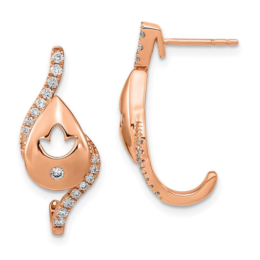 Solid 14k Rose Gold Polished Simulated CZ Teardrop w/flower Post Earrings