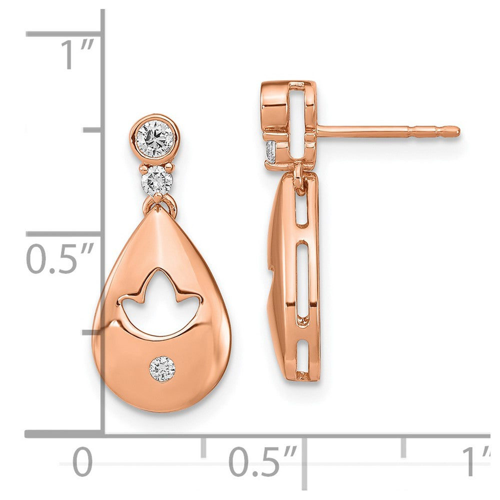 Solid 14k Rose Gold Simulated CZ Teardrop w/flower Dangle Post Earrings