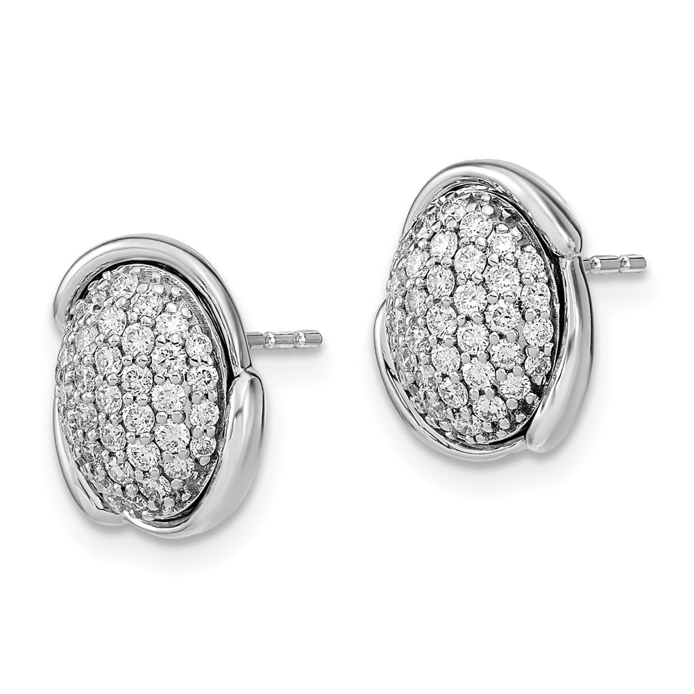 Solid 14k White Gold Polished Oval Pave Simulated CZ Post Earrings