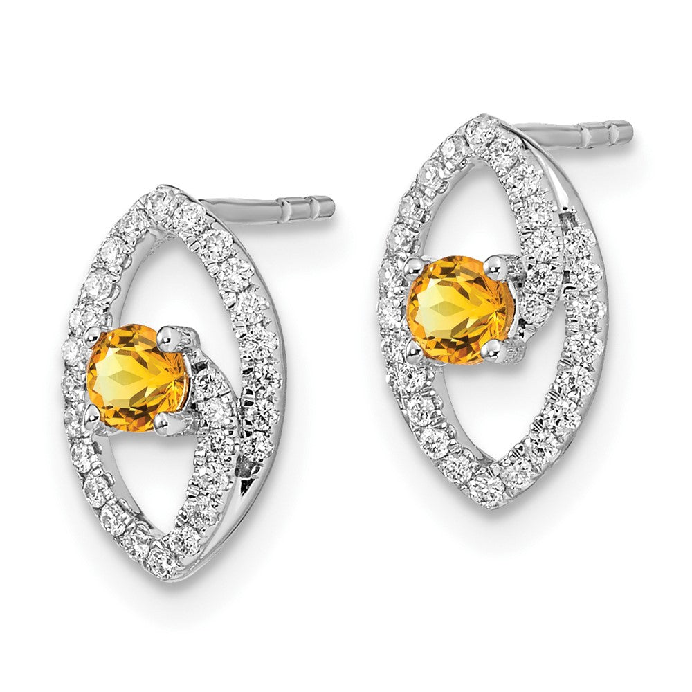 Solid 14k White Gold Polished Simulated CZ and Citrine Post Earrings