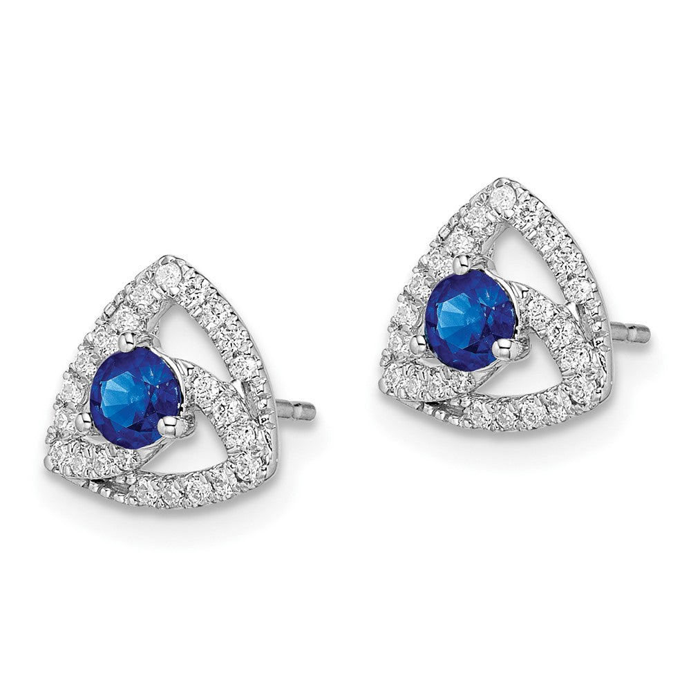 14k White Gold Real Diamond and Blue Sapphire Triangle Post Earrings