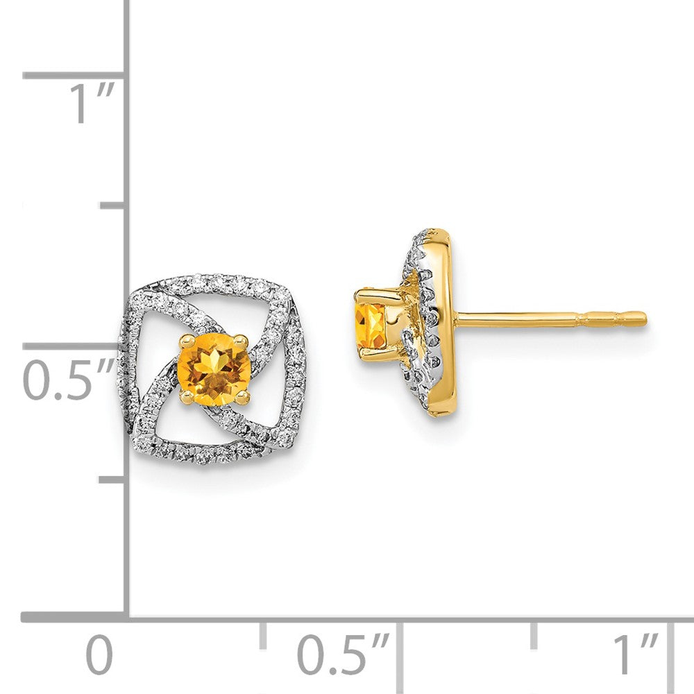 Solid 14k Yellow Gold Polished Simulated CZ and Citrine Square Post Earrings