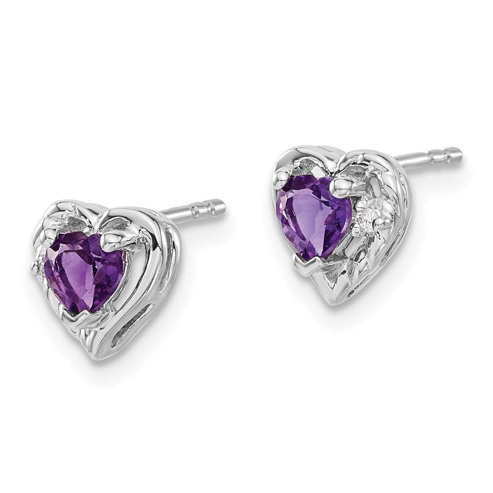 14k White Gold Amethyst and Real Diamond Heart Earrings