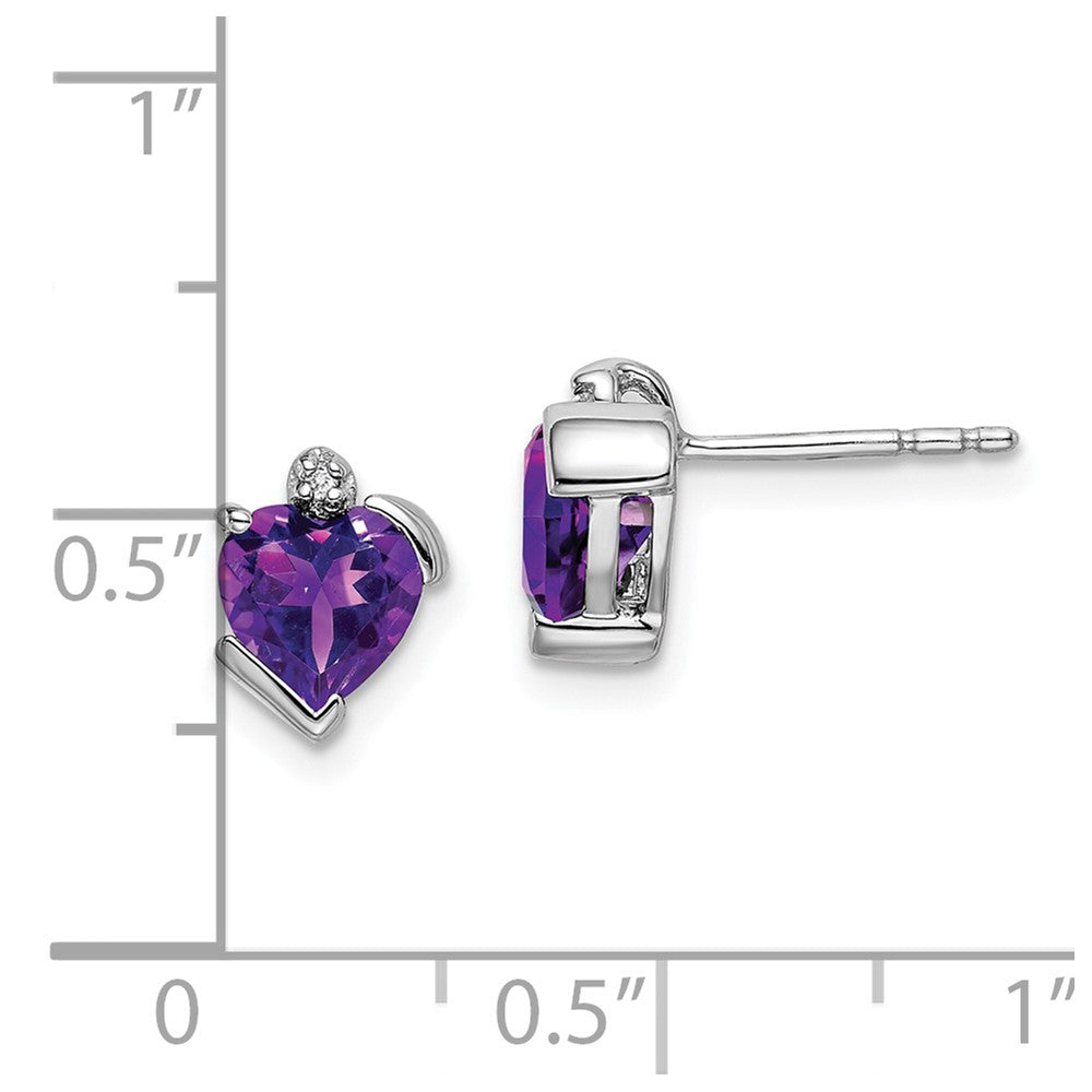 Solid 14k White Gold Simulated Amethyst and CZ Heart Earrings