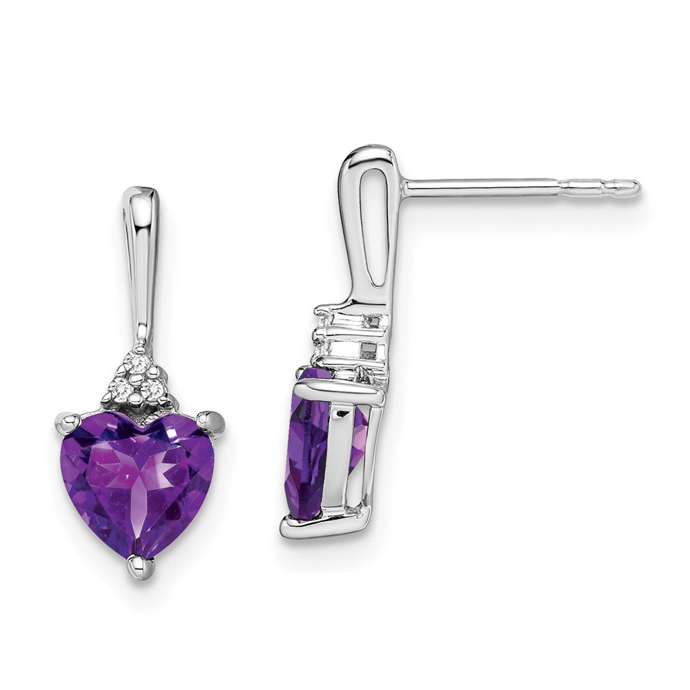 14k White Gold Amethyst and Real Diamond Heart Earrings