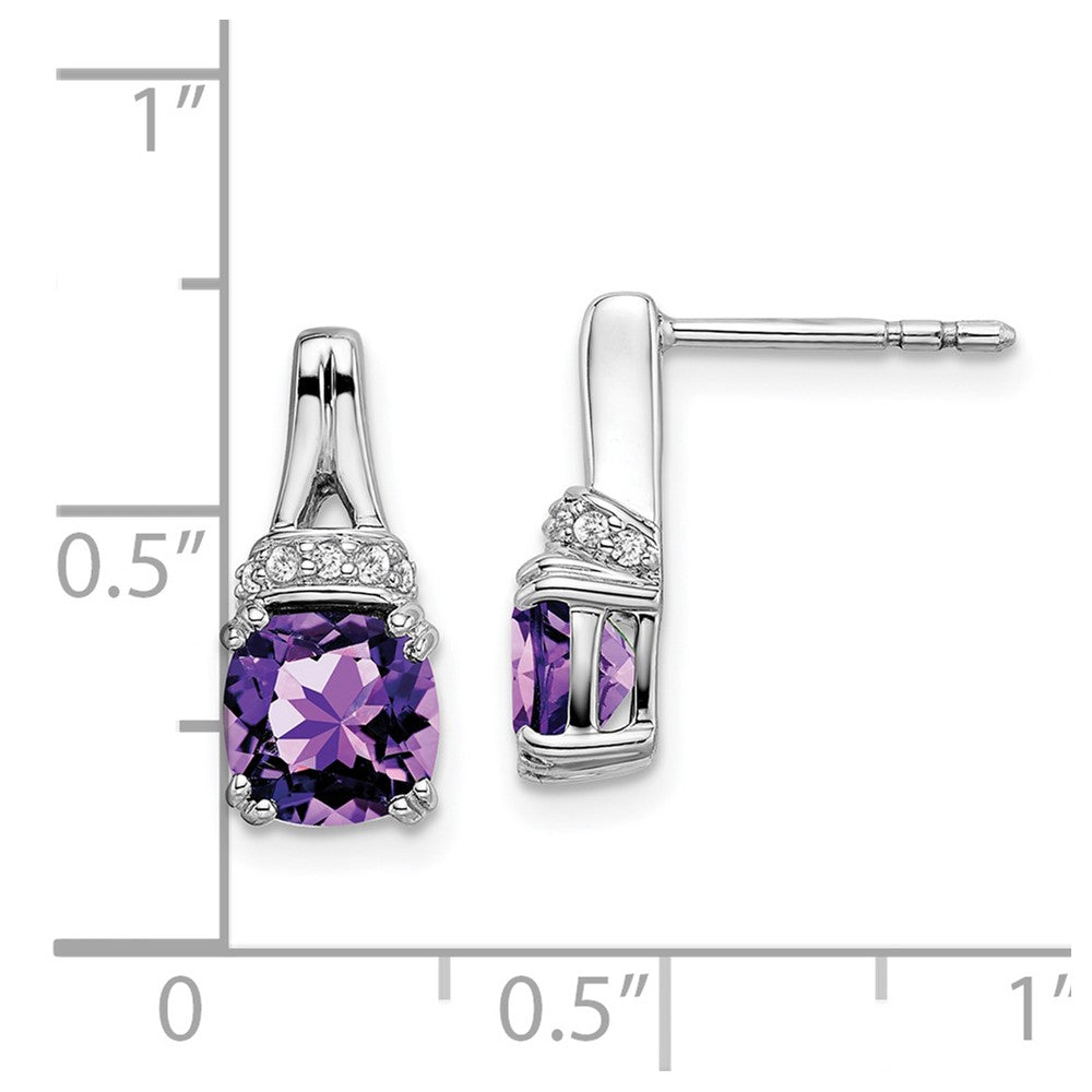 Solid 14k White Gold Simulated Amethyst and CZ Earrings