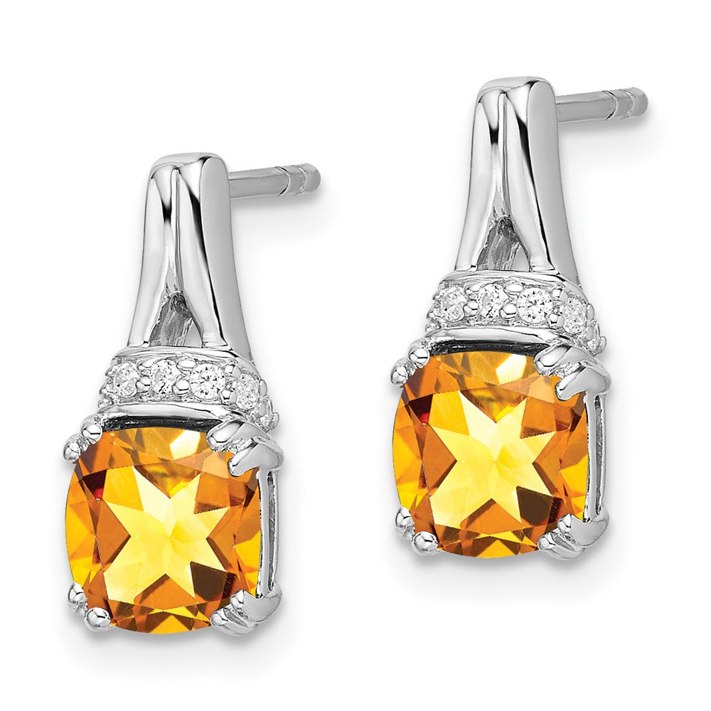 Solid 14k White Gold Simulated Citrine and CZ Earrings