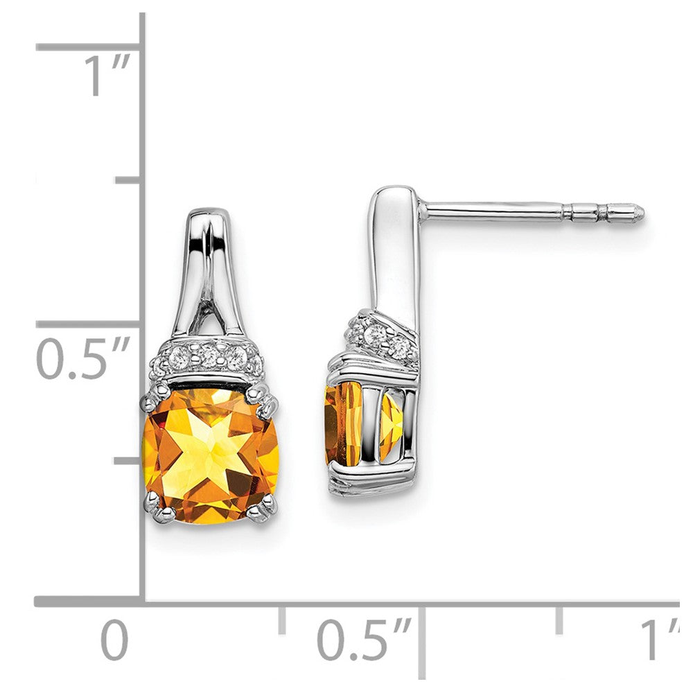 Solid 14k White Gold Simulated Citrine and CZ Earrings