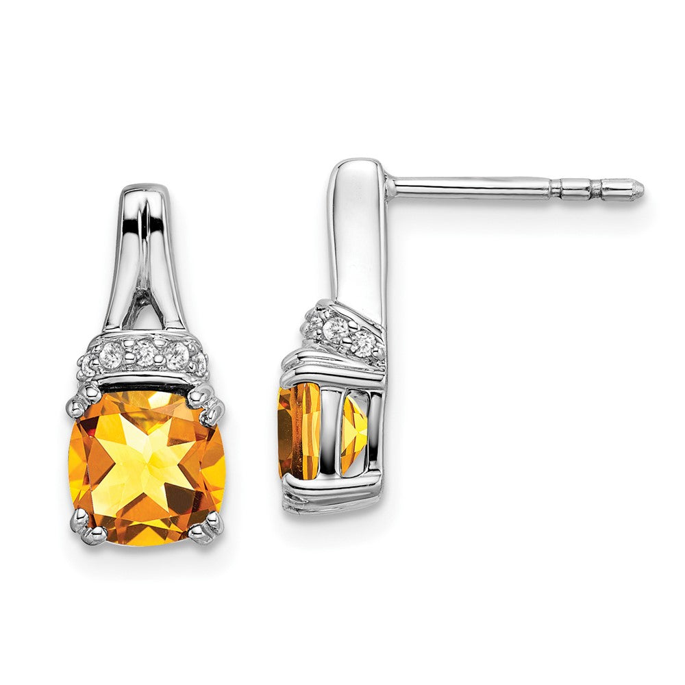 Solid 14k White Gold Simulated Citrine and CZ Earrings