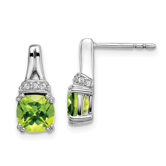 Solid 14k White Gold Simulated Peridot and CZ Earrings