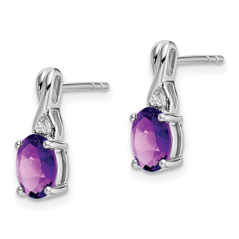 Solid 14k White Gold Oval Simulated Amethyst and CZ Earrings