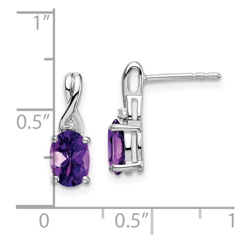 Solid 14k White Gold Oval Simulated Amethyst and CZ Earrings