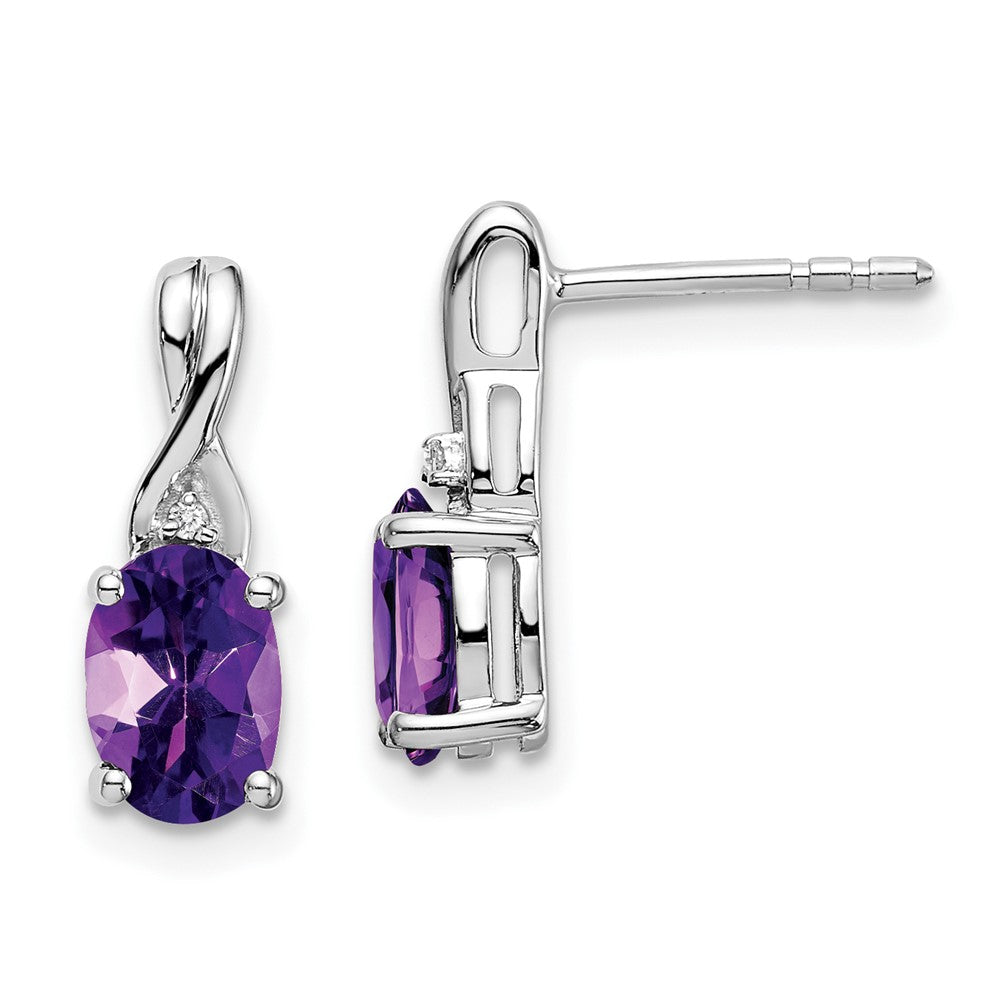 Solid 14k White Gold Oval Simulated Amethyst and CZ Earrings