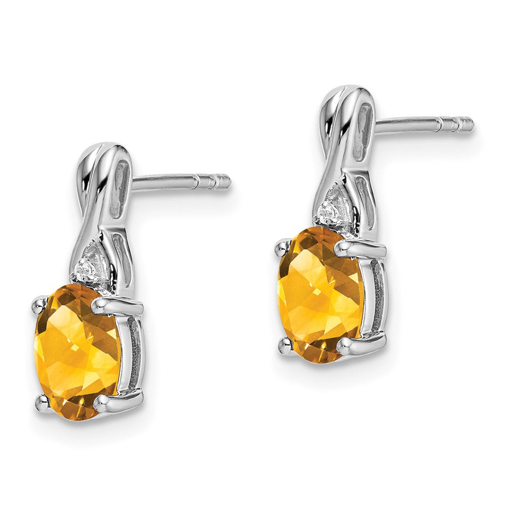 Solid 14k White Gold Oval Simulated Citrine and CZ Earrings